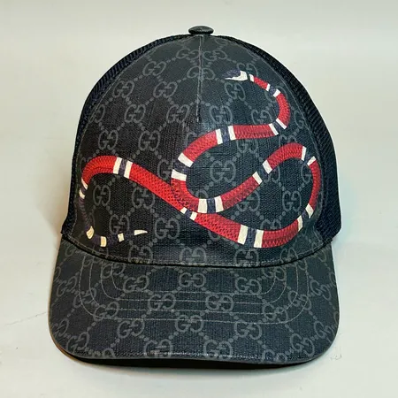 Keps Gucci Kingsnake canvas mesh mönster GG Supreme storlek large 59cm