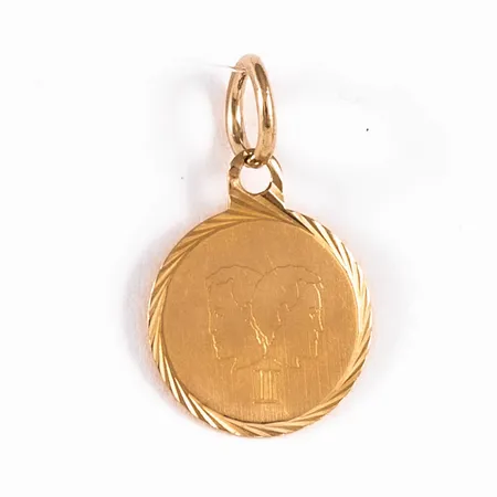 Hänge rondell med tvillingarna motiv Ø 10mm, svagt mönster, 18K 0,4g. 