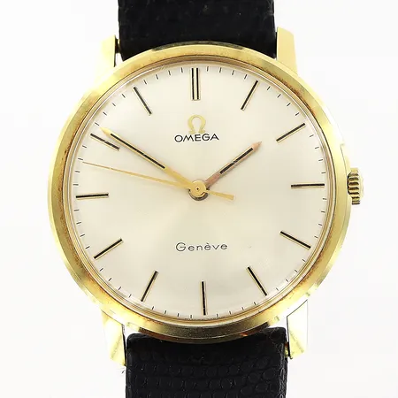 Herrur Omega 14K manuell 34mm, sekundvisare, original läderband med törnlås i doublé, 22,5cm, gravyr, inga tillbehör.
