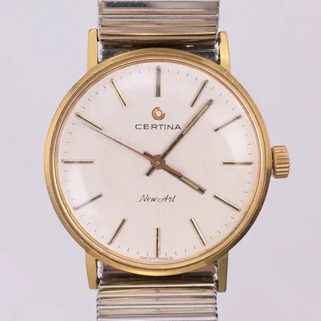 Herrur Certina New Art Ø33,5mm manuell, 441.3810.68, yrkesgravyr, repigt plexiglas, stål flexband, 18K