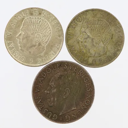 Tre Mynt, 5-kronor, Gustaf VI Adolf Sveriges Konung, 1952, 1955, 400/1000 Silver Vikt: 58,6 g