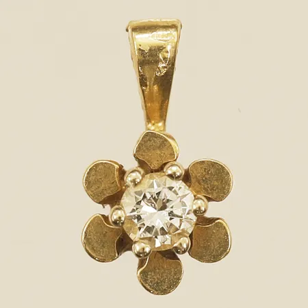 Hänge blomma med diamant 1x0,10ct, längd inkl ögla 9,7mm, bredd 4,3mm 14K  Vikt: 0,9 g