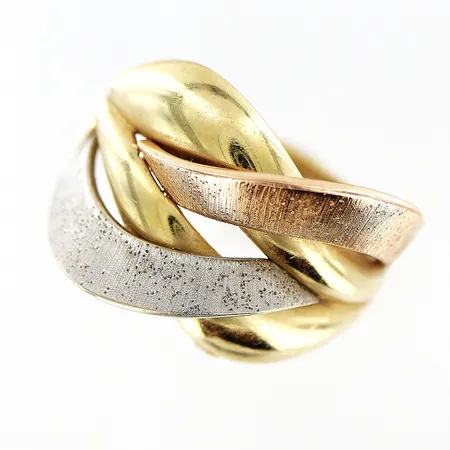 Ring trefärgad stl:17½, bredd 2-13,5mm, skev skena, 14K Vikt: 3,6 g