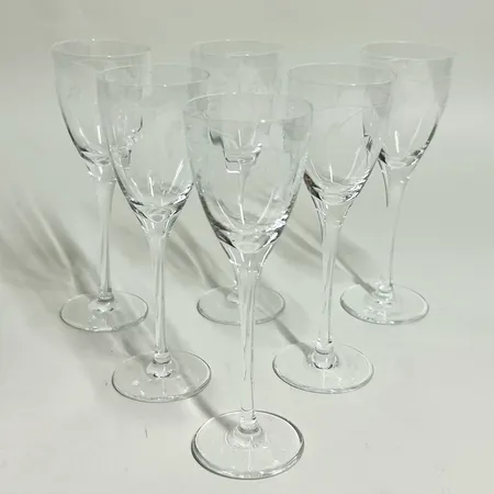 6 snapsglas Duka modell Lovisa 13,5cm Ø45mm, etsad dekor