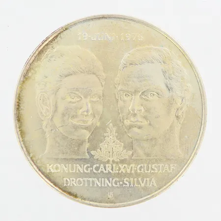 Jubileumsmynt, 50 Kronor, Kungliga bröllopet 1976, Sverige, Ø36mm, 925/1000 silver Vikt: 27,3 g