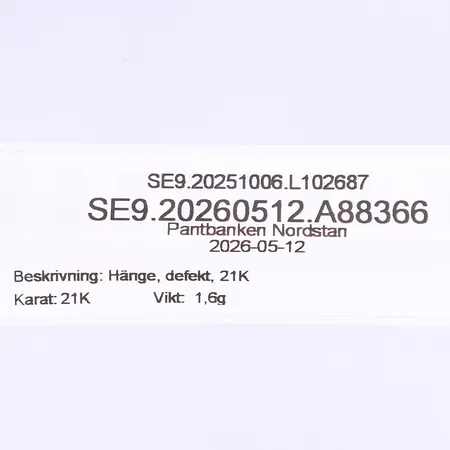 Hänge, defekt, 21K  Vikt: 1,6 g
