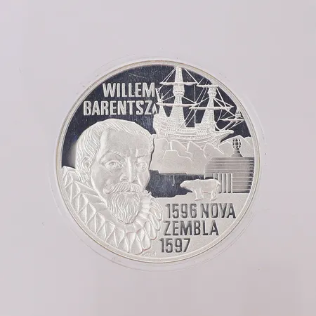 Minnesmynt Willem Barentsz Nederländerna 1996, nominellt värde 50 euro, etui, silver 925/1000 Vikt: 25 g