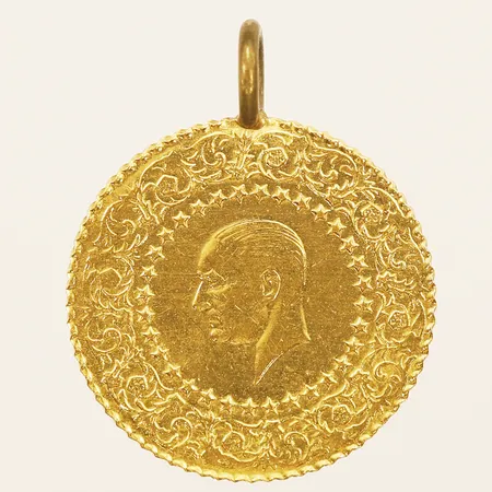 Mynt Ataturk, Ø18mm, ögla i oädel metall, 21,6K Vikt: 1,8 g