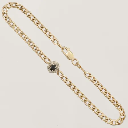 Armband Pansar med integrerat hänge camrosé, diamanter 6xca0,005ct samt safir, längd 20cm bredd 3,5mm, 14K  Vikt: 3,4 g