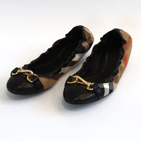 Ballerinaskor Burberry Black House Check Canvas and Leather Shipley Ballet, stl:39½, sparsamt använda, dustbag, kartong
