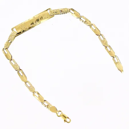 Barnarmband med platta samt gravyr längd 15cm, bredd 3-5,5mm, 18K Vikt: 3,3 g