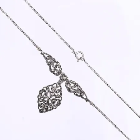 Halscollier med markasiter 46cm, bredd 1-32mm, importstämplad, silver 935/1000 Vikt: 8,6 g