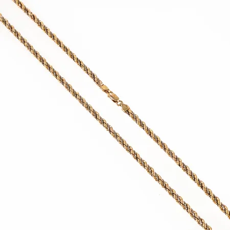 Kedja tvåfärgad Cordel 44cm bredd 3,3mm, ojämn tvinning, defekt lås, 14K 8,1g. 