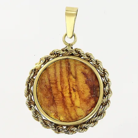 Hänge med brun sten,  nagg/sprickor, 34x24mm, 14K Vikt: 2,1 g