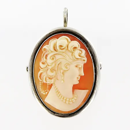 Brosch/hänge med Kamé längd 27mm, bredd 21mm, silver 925/1000 Vikt: 6,5 g