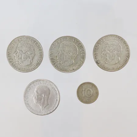 Fyra 1-kronor, 1 tioöring, silver 400/1000 Vikt: 29,3 g