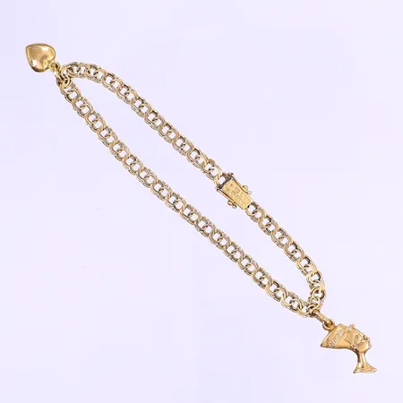 Armband Bismarck med två berlocker 19cm, bredd 5mm, kistlås, svenska stämplar, 18K  Vikt: 7,5 g