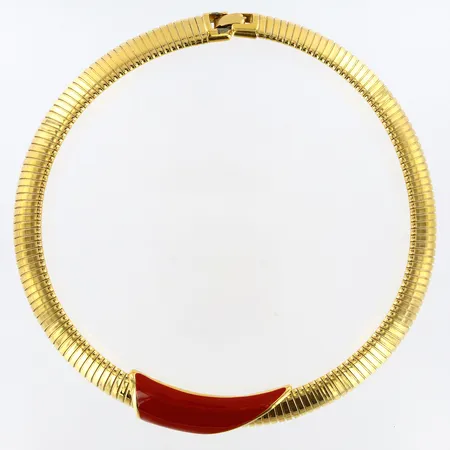 Collier MONET ca 41cm, bredd: 18mm, röd plastdetalj, gulmetall Vikt: 0 g