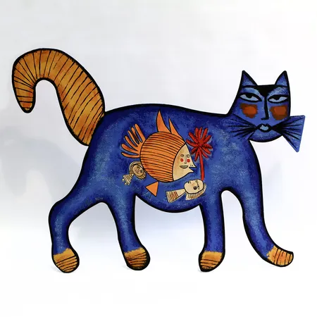 Vägghängd metallkatt av Beverloo Corneille, signerad och numrerad 73/199, mått ca 73x56cm Skickas med postpaket.