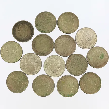 15st Mynt, 2-kronor, Gustaf VI Adolf Sveriges Konung, 400/1000 Silver Vikt: 209,8 g