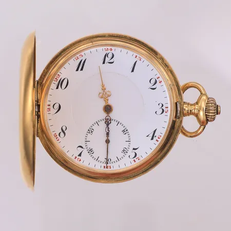 Fickur savonett Ø46,5mm manuell, innerboett i metall, gravyr, 18K, bruttovikt 89,8g