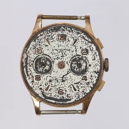 Herrur Chronograph Suisse 18K Ø36mm, defekt urtavla, saknar visare, glas bruttovikt 36,9g 
