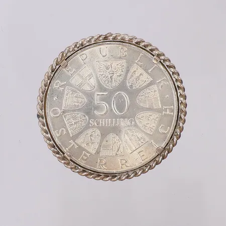 Minnesynt med ram Österrike Julius Raab 80 år 1891-1971, nominellt värde 50 schilling, silver 900/1000 Vikt: 23,4 g