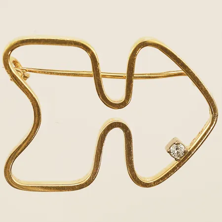 Brosch med diamant ca0,05ct, längd 40mm bredd 26mm, Bernt Högkvist, 18K  Vikt: 6,5 g