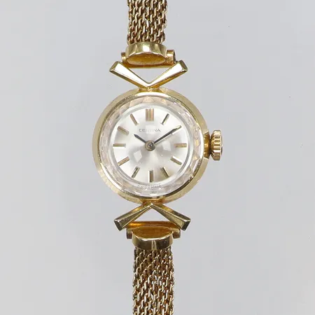 Damur Certina Ø17mm boett nr. 0810.540 436211, manuell uppdragning, ca 1960-tal, länk med skevheter 18K bruttovikt 21,3g