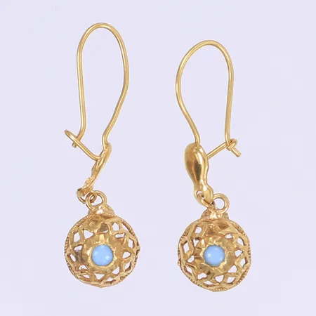 Ett par örhängen med blå stenar 30x10mm 22K  Vikt: 1,8 g