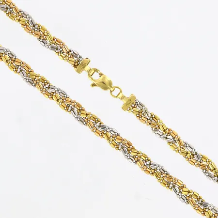 Collier trefärgat och flätat ca 45,5cm, bredd ca 6mm, 18K Vikt: 12,4 g