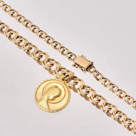 Collier med hänge 46cm Bismarck, bredd 4,2-7,9mm, hänge, heliga Maria, mått 18x25,7mm, 14K 20,09g.