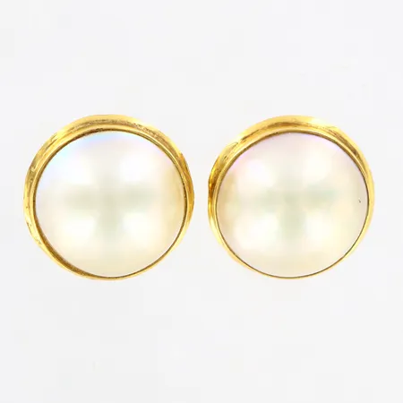 Örhängen med mabépärla, clips, Ø17mm, bruttovikt; 13,9gram, skev, 18K Vikt: 13,9 g
