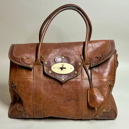 Väska Mulberry Bayswater Oak Darwin läder växtornamentik, made in China, slitage, lås/nyckel, dustbag