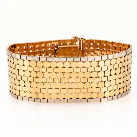Armband Korridorlänk 17,5cm, bredd 25mm, vissa veck och ojämnheter, 18K 62,4g. 