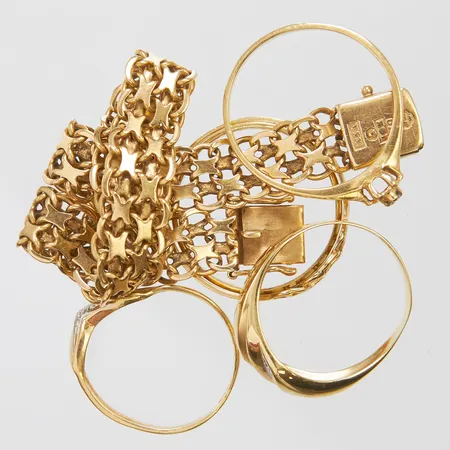 Diverse guld, defekt, skevt, diamanter, 18K Vikt: 22,5 g