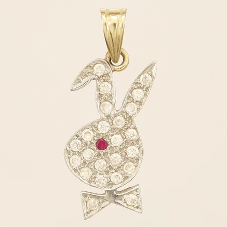 Hänge Playboy med vita stenar, längd 30mm bredd 12mm, 14K  Vikt: 2,8 g