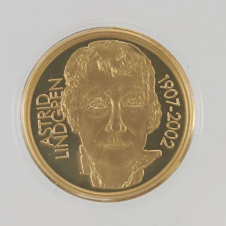 Minnesmynt "Pippi Långstrump" Astrid Lindgren (1907-2002) 35mm, 50kr nickelpläterad koppar.