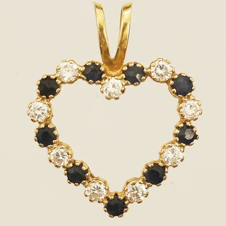 Hänge med vita och blå stenar, längd 21mm, bredd17mm, 18K  Vikt: 1,1 g