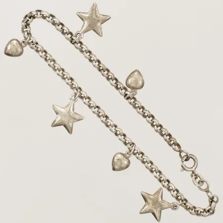 Armband med berlocker, längd 19,5cm bredd 3,5mm, 925/1000 silver  Vikt: 9,4 g