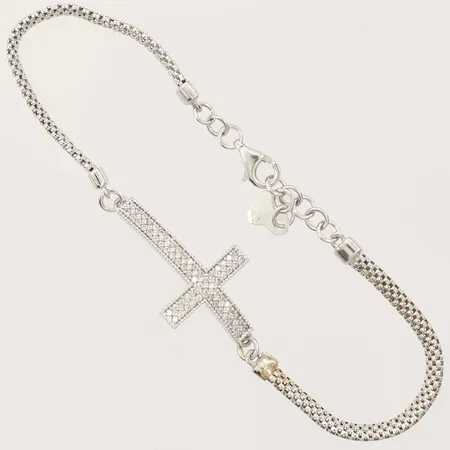 Armband vitguld med kors med stenar, längd 18/20cm, bredd 3-16,4mm, 18K Vikt: 7,3 g