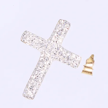 Hänge kors med vita stenar, defekt, 18K  Vikt: 0,6 g