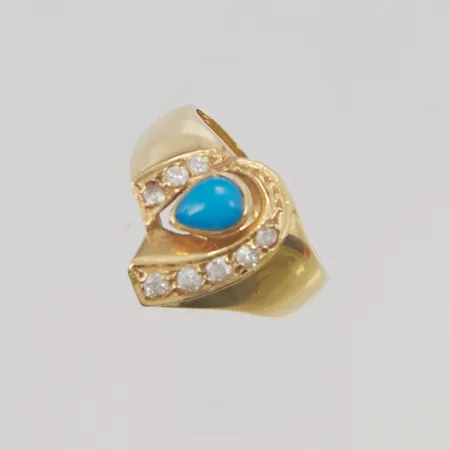 Ring turkos stl:20 bredd 17mm vita stenar, en defekt sten, 18K 8,6g.