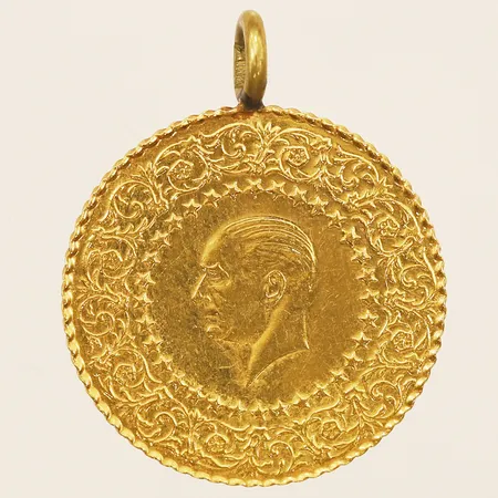  Mynt Ataturk, Ø18mm, ögla i oädel metall, 21,6K Vikt: 1,8 g