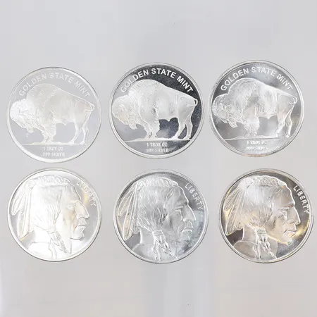 6 Silvermynt, Liberty Golden state mint, 1 troy oz 999/1000 silver Vikt: 186,3 g