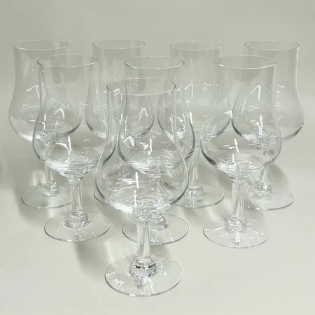 8 vinprovarglas Orrefors modell Elixir, Gunnar Cyrén, ca 17cm Ø55mm, manual, etikettmärkta, originalbox