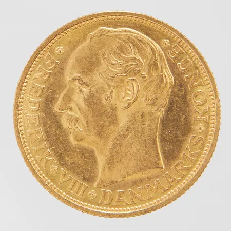 Mynt 20 Kroner Frederik VIII 1908 Danmark, Ø23mm, 21,6K, 900/1000 Vikt: 9 g