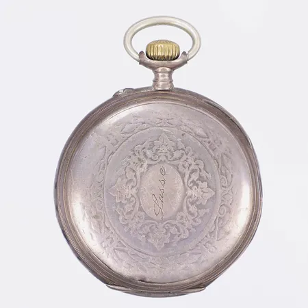Fickur defekt saknar visare och glas, trasig urtavla, Ø47mm, innerboett i metall, ytterboett silver 800/1000 Bruttovikt: 79,0g