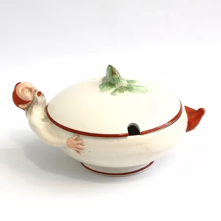 Grötskål flintgods Rörstrand, formgivare Alf Wallander,1862-1914,  höjd:13cm, 21x30cm , tidig 1900-tal, med lock,  krackeleringar