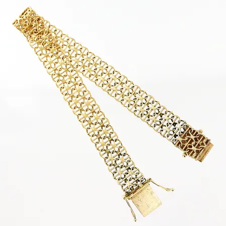 Armband X-länk med stav Guldfynd längd 19,5cm, bredd 10cm, 18K Vikt: 14,3 g